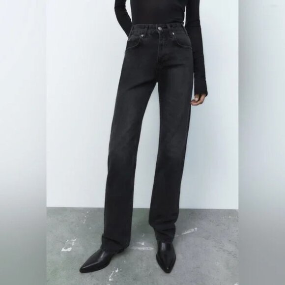 Zara High-waisted Straight Jeans Black Size 12 - Picture 3 of 15